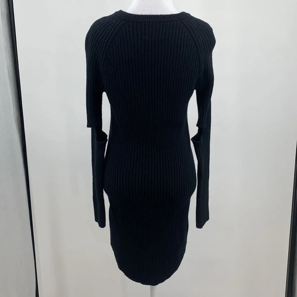 Monrow Elbow Slash Sweater Dress Womens Size Small Black Wool Cotton Ribbed Knit - Picture 4 of 12